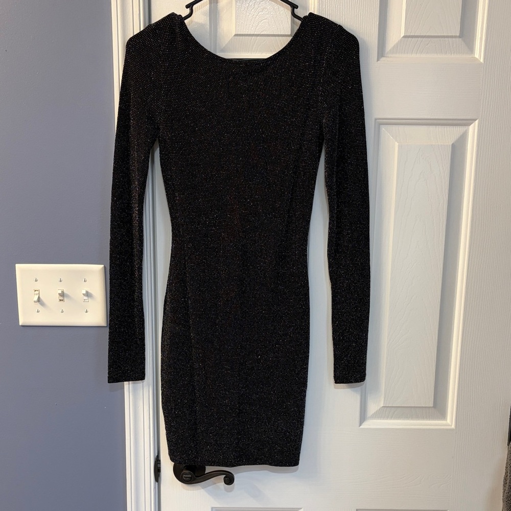 Urban Outfitters Black Sparkle Long Sleeve low back Dress